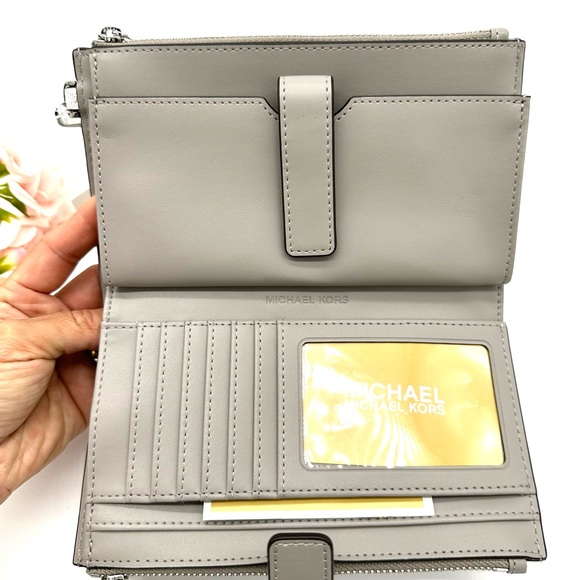 Michael Kors Jet Set Travel Double Zip Wristlet - BRIGHT WHITE/ SILVER TONE - Picture 7 of 10